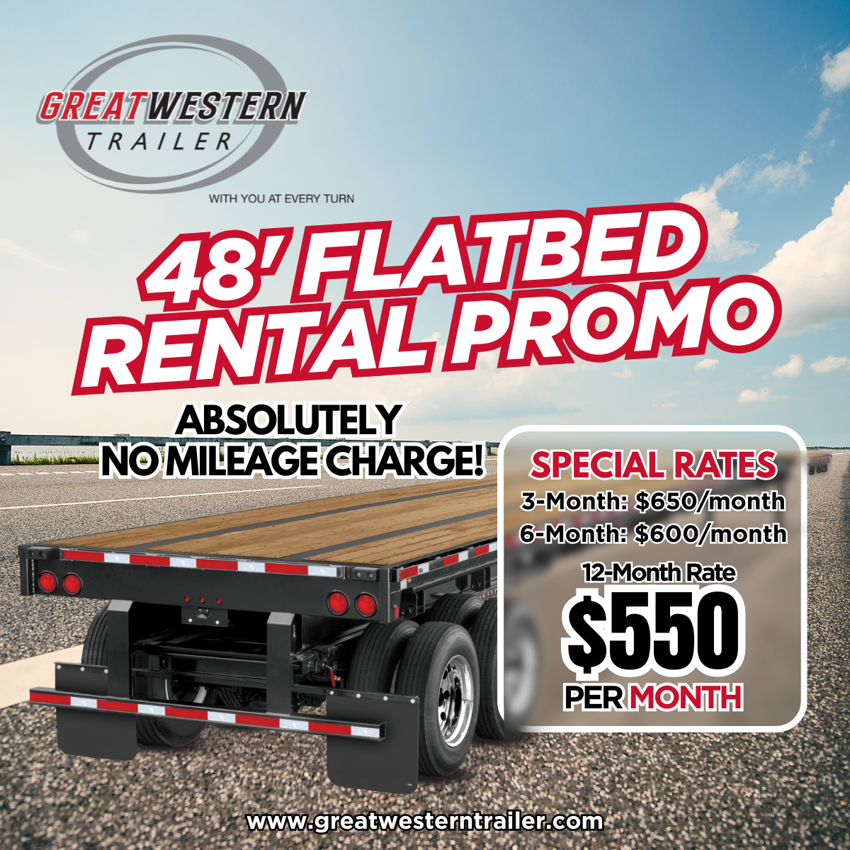 48' Flatbed Sliding Tandem Axles Rental Promo April 2025