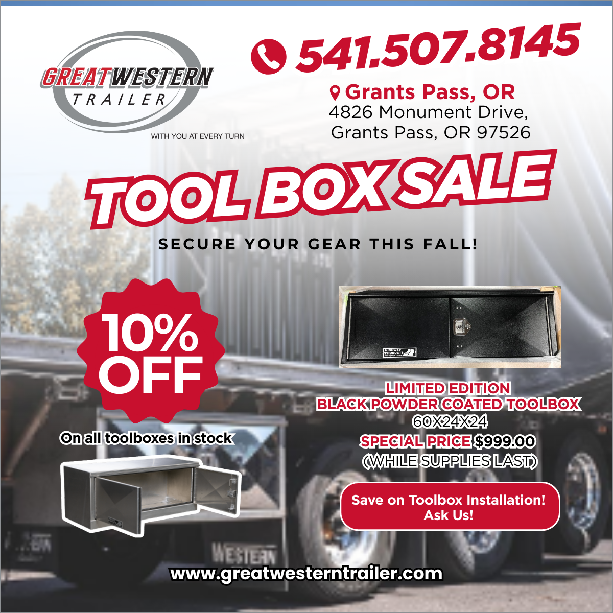 Great Western Trailer Grants Pass OR Tool Box Sale